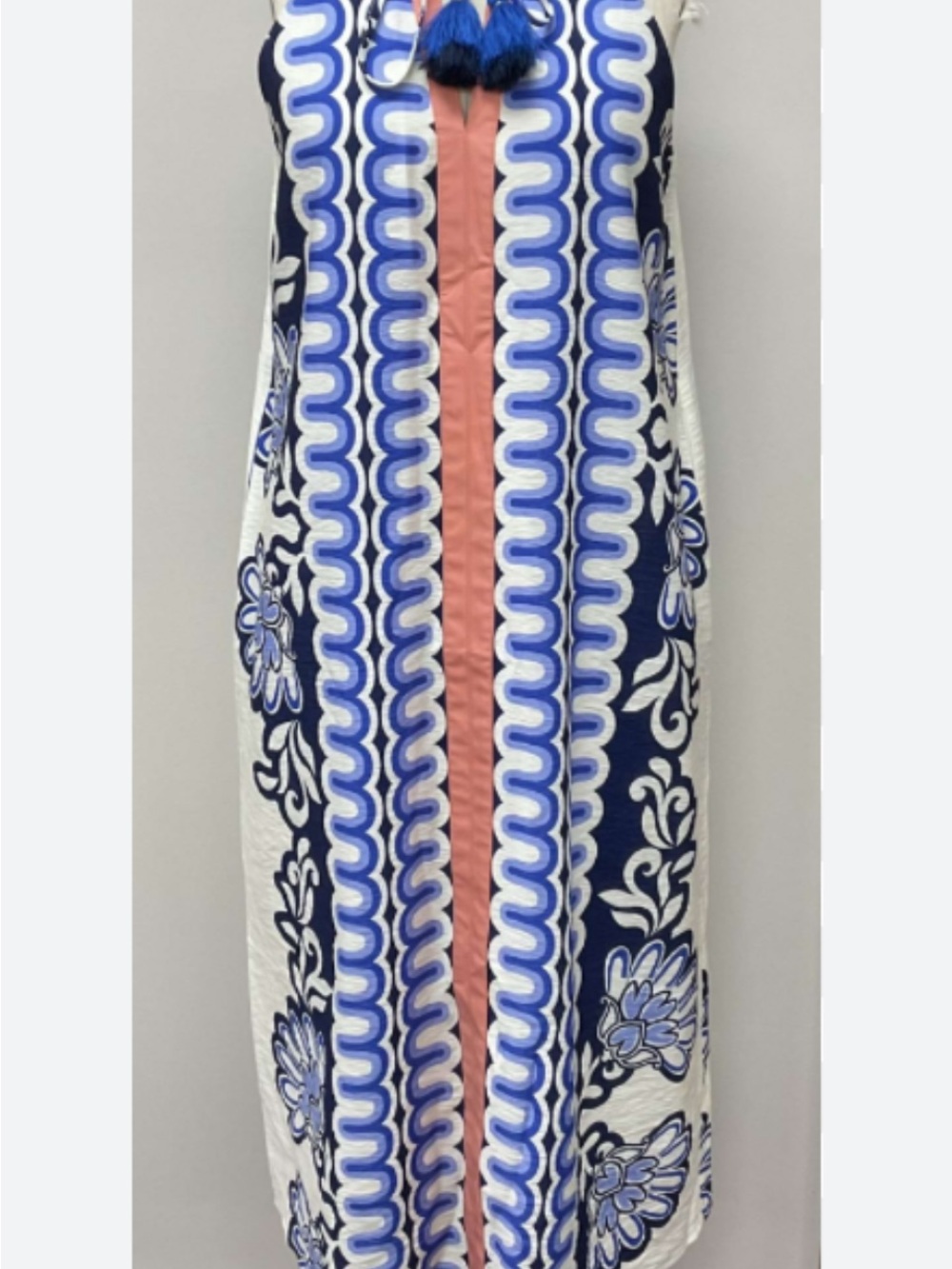 THML Navy, White and Coral Patterned Maxi Dress
